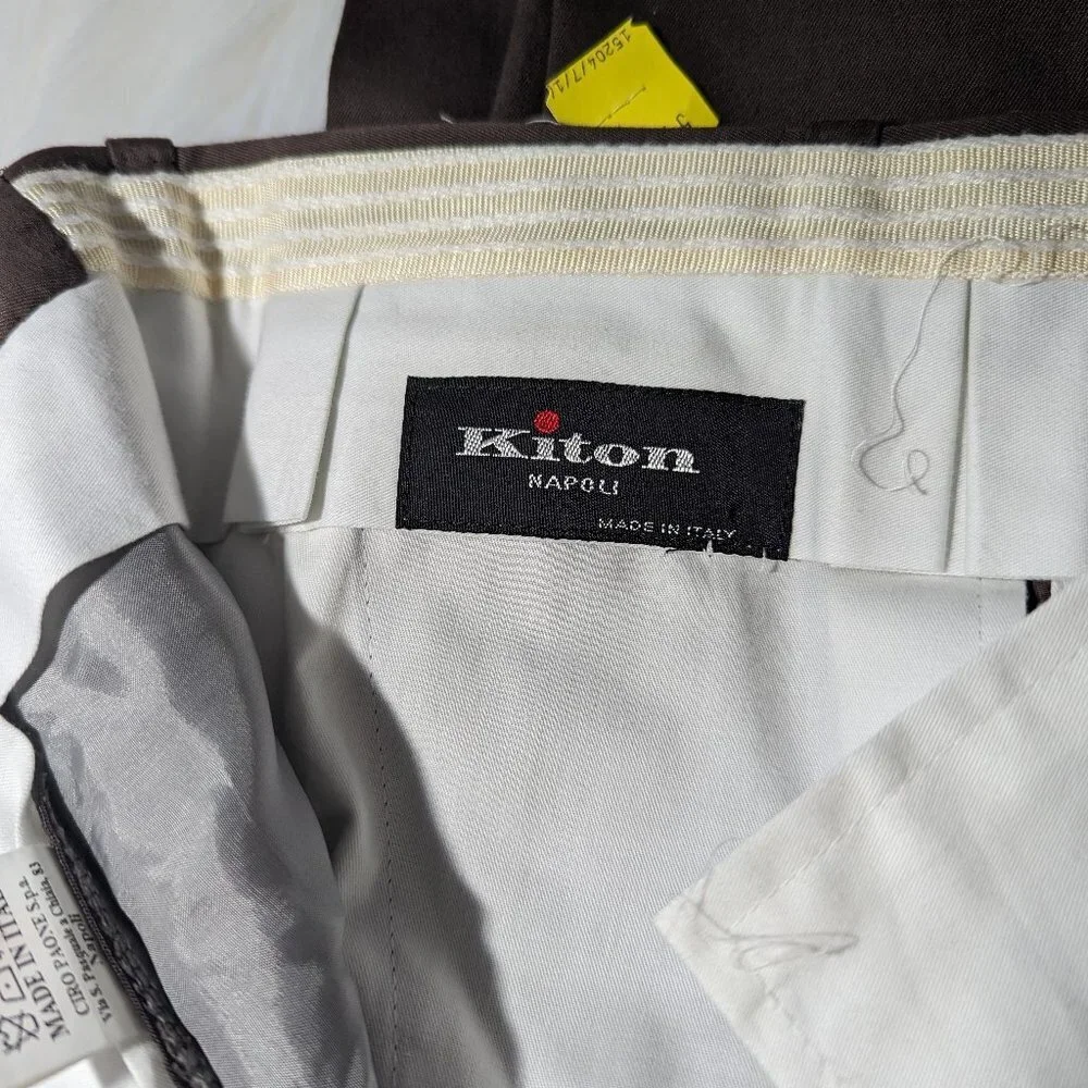 Kiton Cotton Wool Blend Brown Dress Pants
